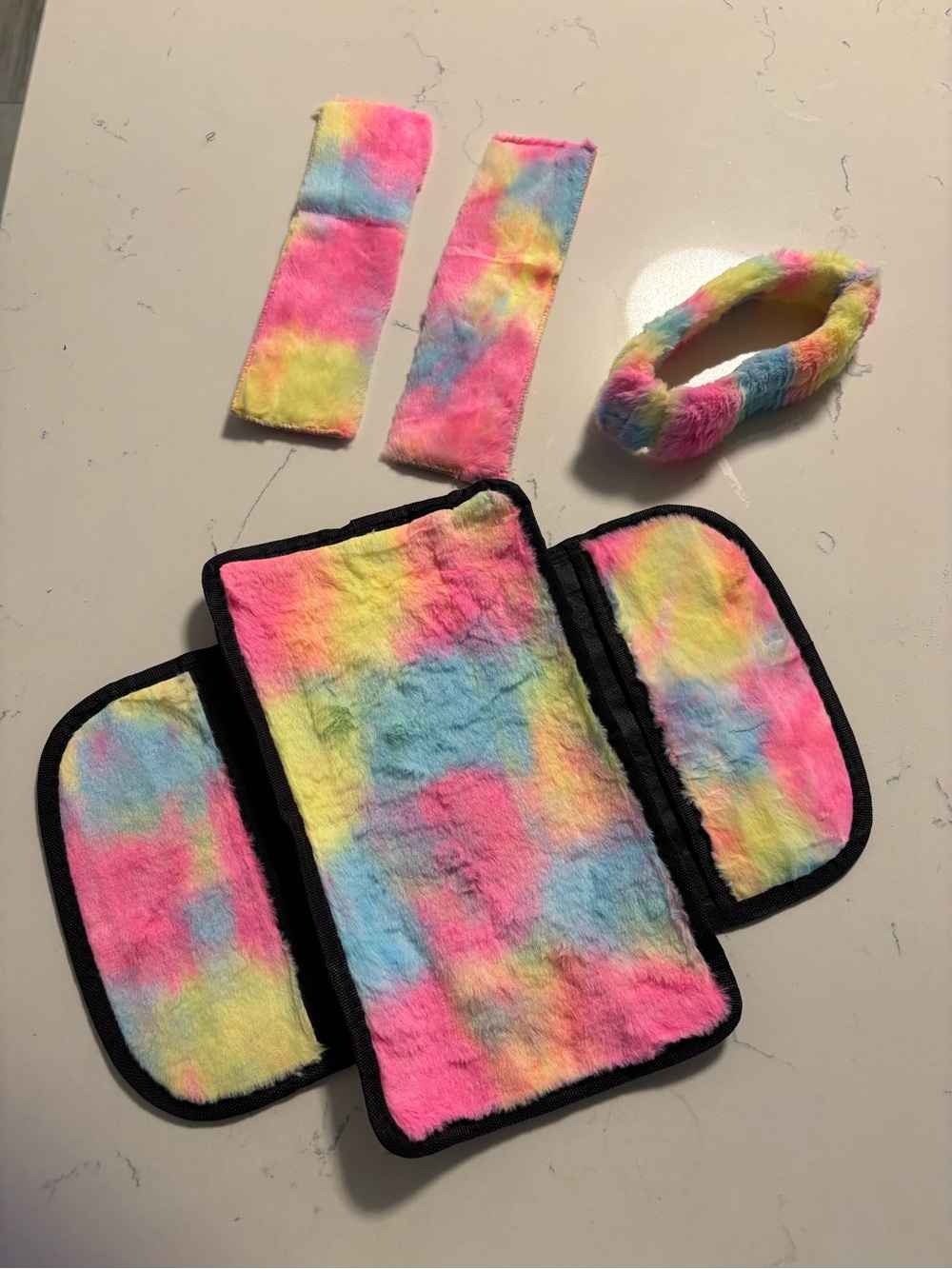 Tie Dye Rainbow Fluffy Car Accessories Kit, New